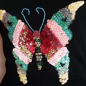 Passport sequin butterfly embellished top